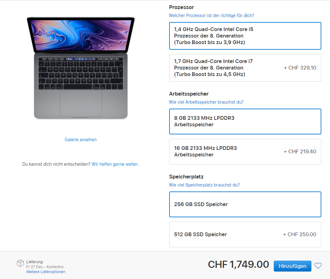 Upselling Beispiel MacBook